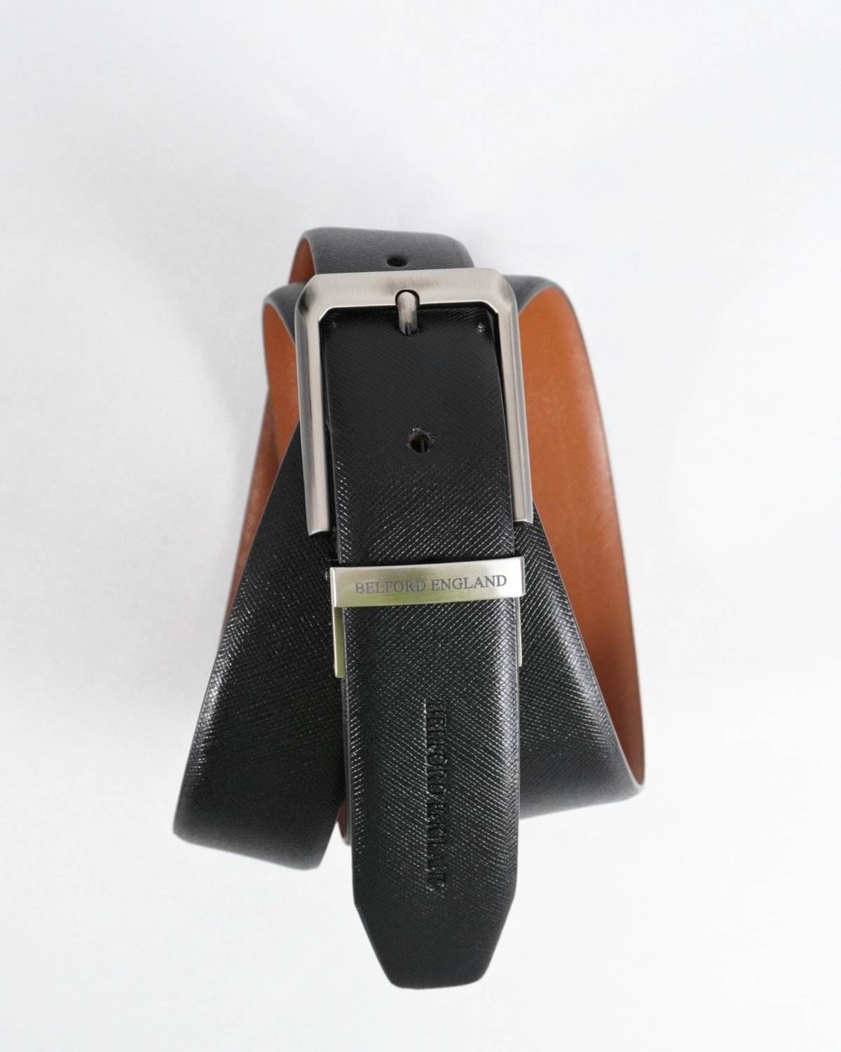 Saffiano Men's Original Leather Belt Reversible (Black & Tan) - 28-44 - Fits Waist Size: 28-44