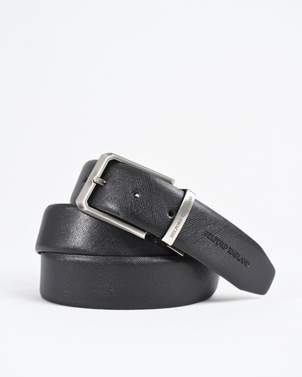 Saffiano Men's Original Leather Belt Reversible (Black & Tan) - 28-44 - Fits Waist Size: 28-44