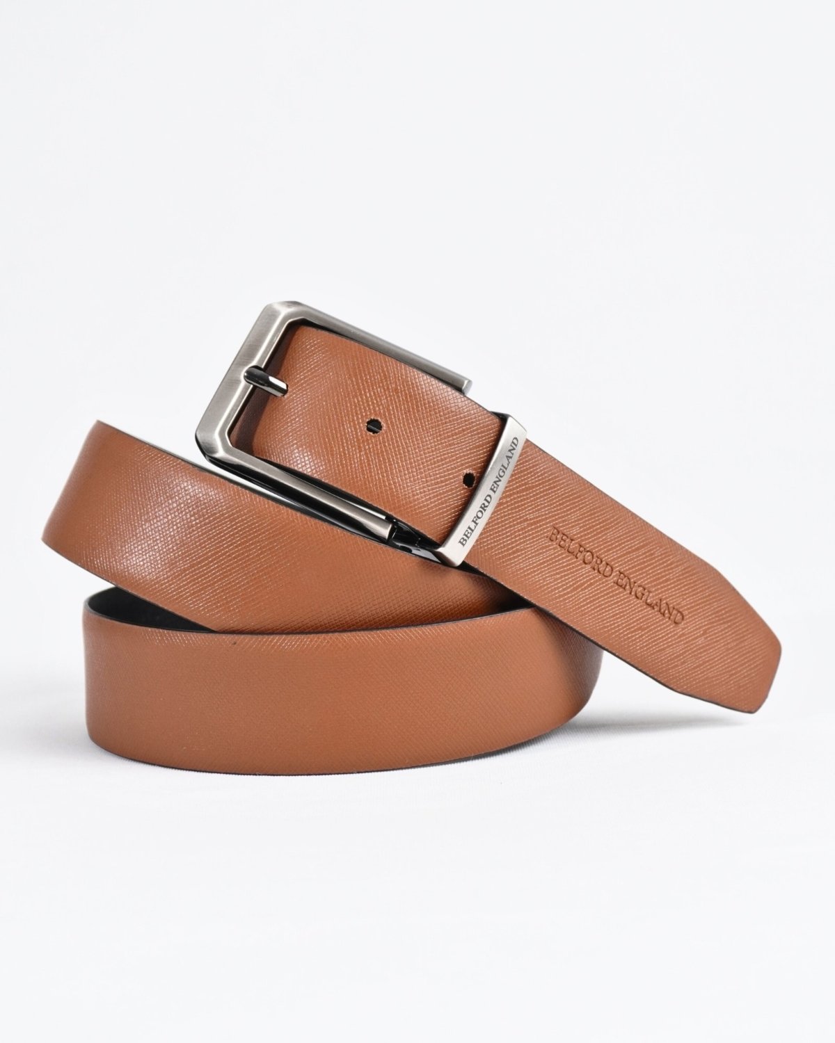 Saffiano Men's Original Leather Belt Reversible (Black & Tan) - 28-44 - Fits Waist Size: 28-44