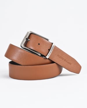 Saffiano Men's Original Leather Belt Reversible (Black & Tan) - 28-44 - Fits Waist Size: 28-44