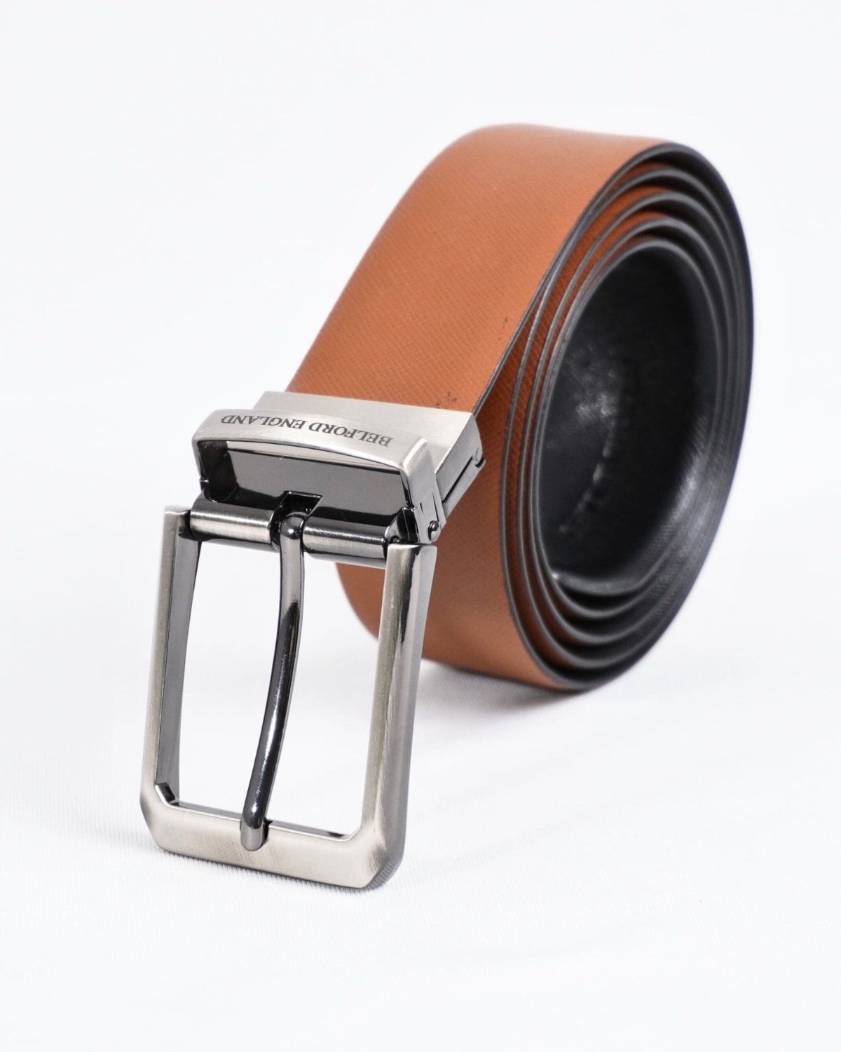 Saffiano Men's Original Leather Belt Reversible (Black & Tan) - 28-44 - Fits Waist Size: 28-44