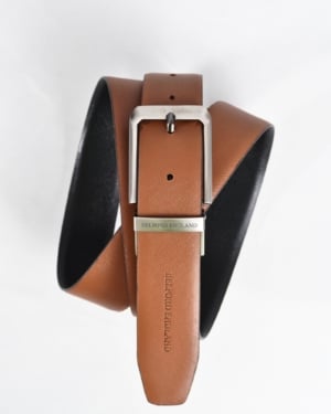 Saffiano Men's Original Leather Belt Reversible (Black & Tan) - 28-44 - Fits Waist Size: 28-44