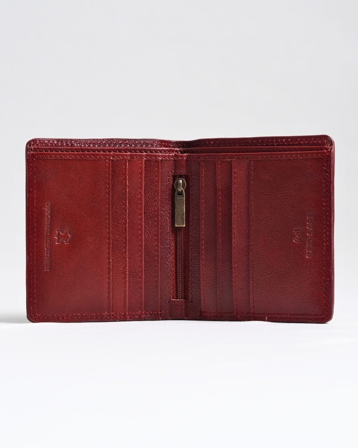 Aubrey - Men’s Original Leather Wallet (Executive Series) - brown-and-cherry-blend - Color: Brown-and-cherry-blend
