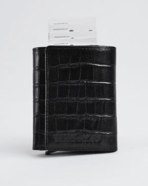 Barcelano - Men’s Original Leather Wallet | One -Click Card Access (Croco Black)