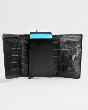 Barcelano - Men’s Original Leather Wallet | One -Click Card Access (Croco Black)