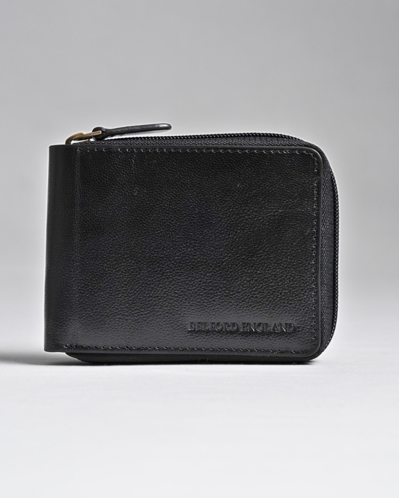 Tokyo Men’s Original Leather Zipper Wallet - (Jet Black)
