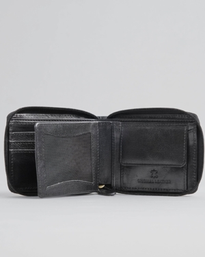 Tokyo Men’s Original Leather Zipper Wallet - (Jet Black)