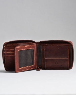 Tokyo Men’s Original Leather Zipper Wallet (Vintage Brown)