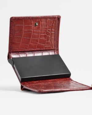Barcelano - Men’s Original Leather Wallet | One-Click Card Access (Croco Brown and Cherry Blend)