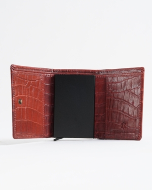 Barcelano - Men’s Original Leather Wallet | One-Click Card Access (Croco Brown and Cherry Blend)