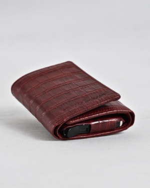 Detroit - Men’s Original Leather [Smart Card Pop UP] Wallet (Croco Brown & Cherry Blend)