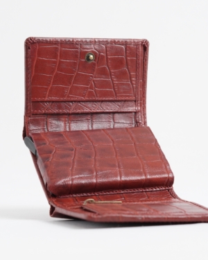 Detroit - Men’s Original Leather [Smart Card Pop UP] Wallet (Croco Brown & Cherry Blend)