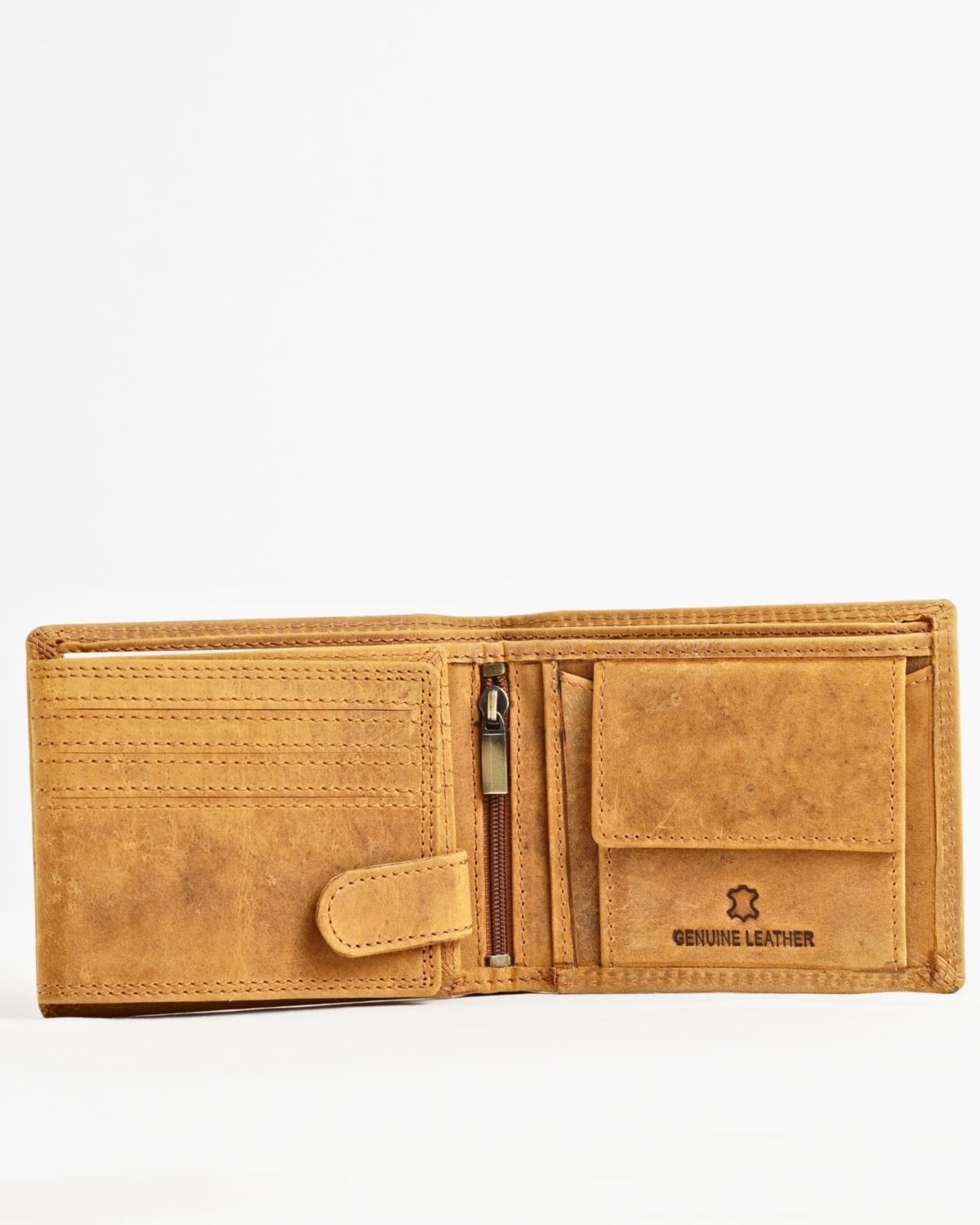 Harvard Men’s Original Leather Wallet (Rugged Series) - tan - Color: Tan