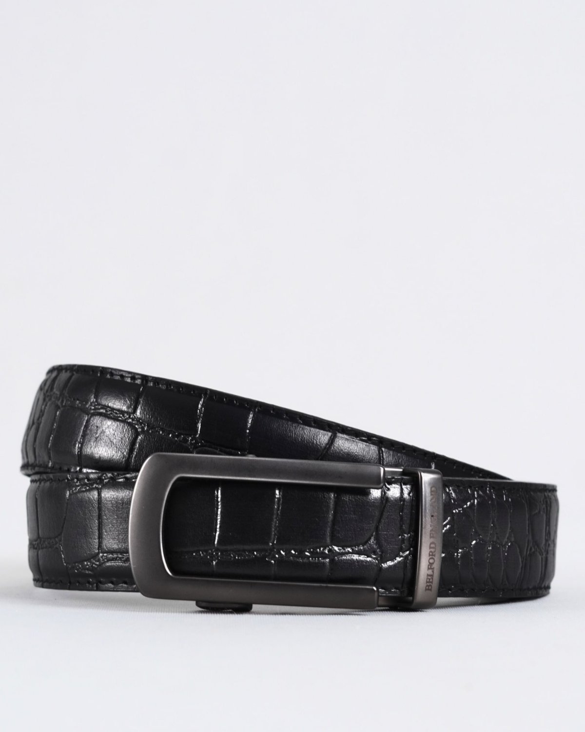 Oxford Men's Original Leather Belt (Croco Black) - 28-44 - Fits Waist Size: 28-44