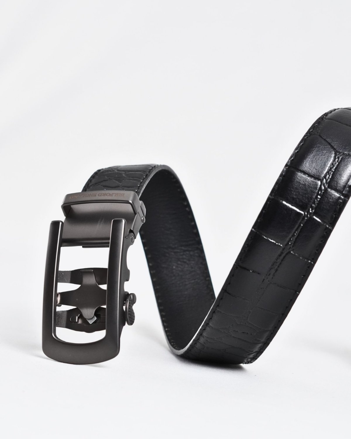 Oxford Men's Original Leather Belt (Croco Black) - 28-44 - Fits Waist Size: 28-44