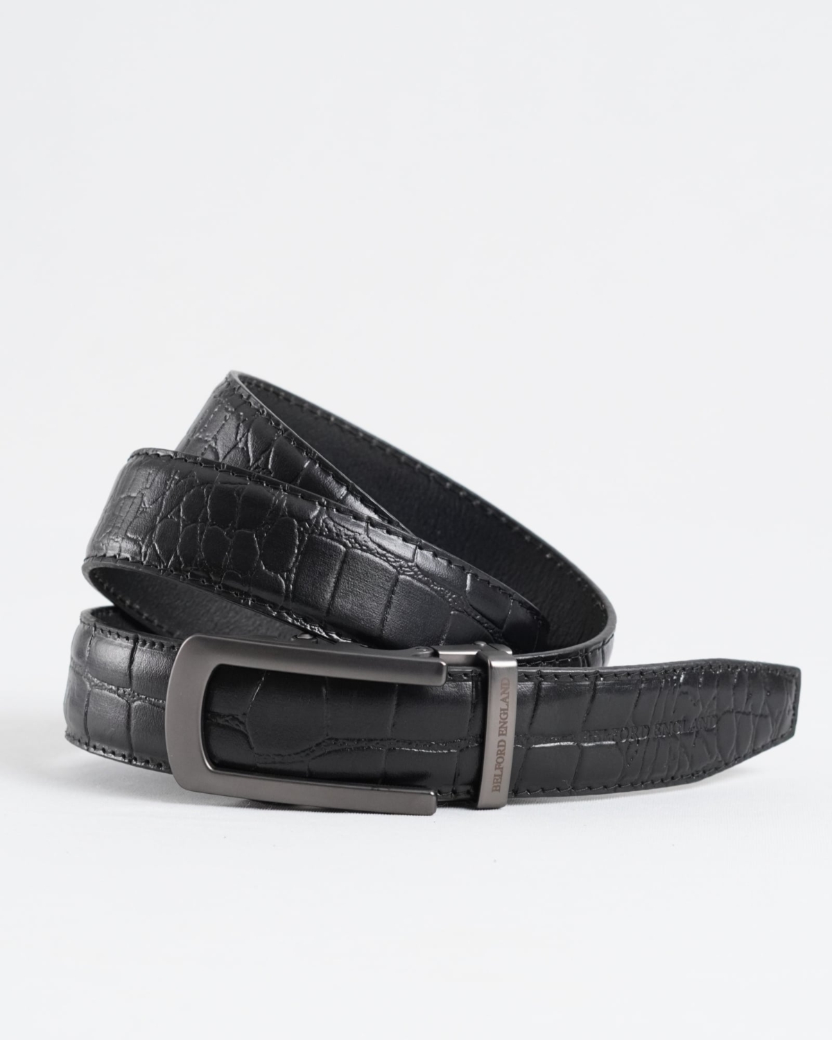 Oxford Men's Original Leather Belt (Croco Black) - 28-44 - Fits Waist Size: 28-44