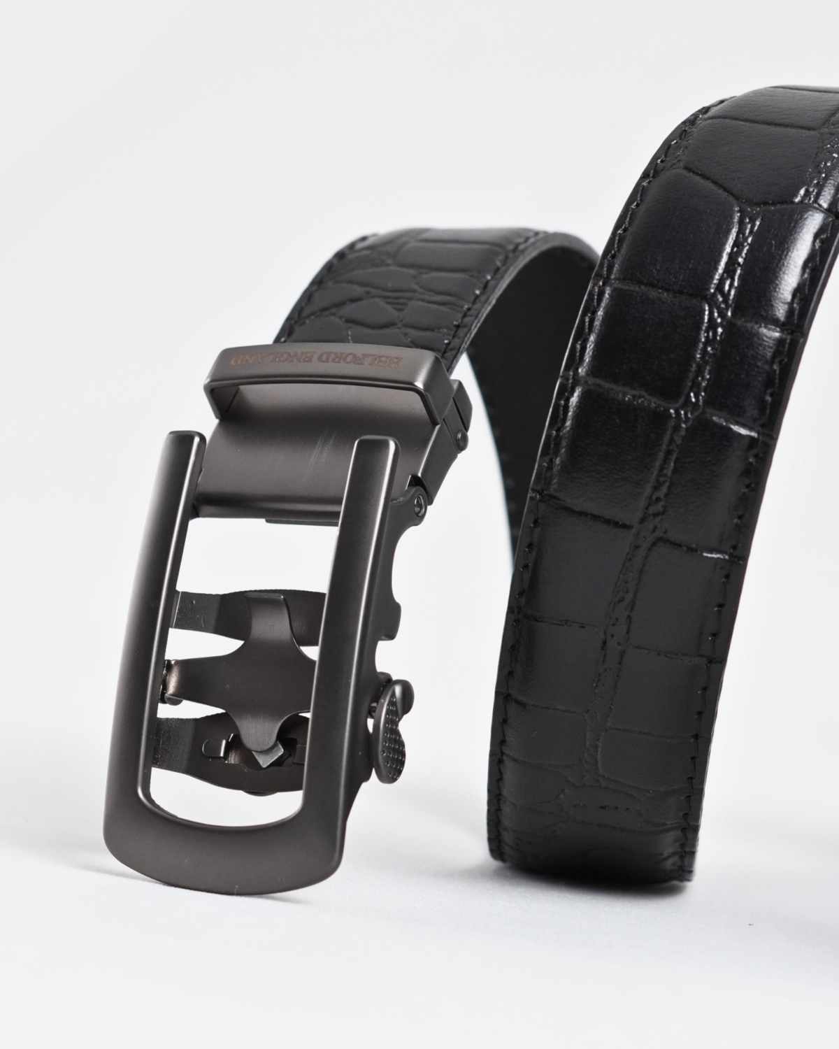 Oxford Men's Original Leather Belt (Croco Black) - 28-44 - Fits Waist Size: 28-44