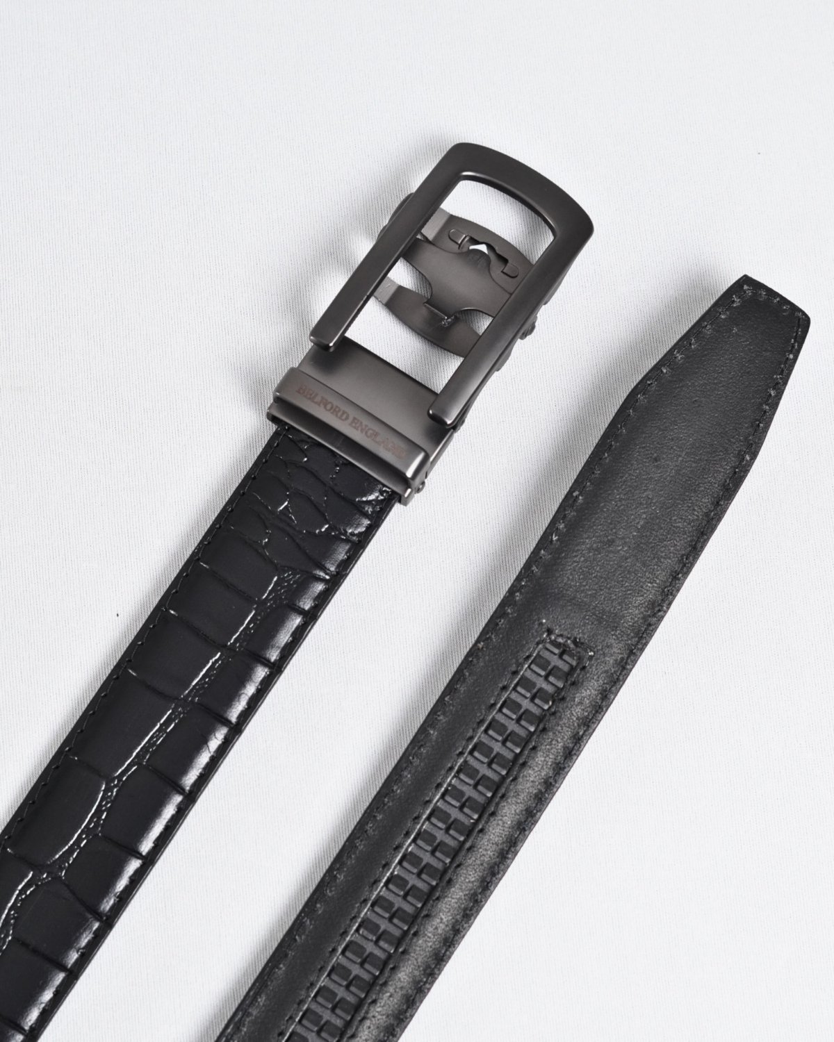 Oxford Men's Original Leather Belt (Croco Black) - 28-44 - Fits Waist Size: 28-44