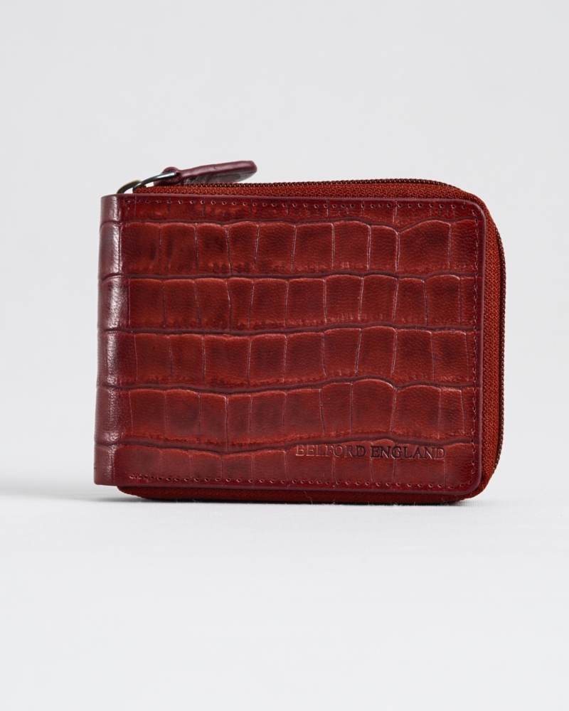Tokyo Men’s Original Leather Zipper Wallet (Croco Brown & Cherry Blend)