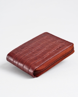 Tokyo Men’s Original Leather Zipper Wallet (Croco Brown & Cherry Blend)