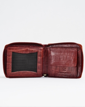 Tokyo Men’s Original Leather Zipper Wallet (Croco Brown & Cherry Blend)