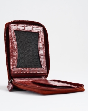 Tokyo Men’s Original Leather Zipper Wallet (Croco Brown & Cherry Blend)