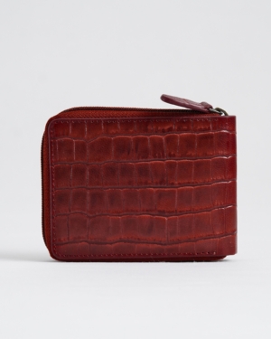 Tokyo Men’s Original Leather Zipper Wallet (Croco Brown & Cherry Blend)