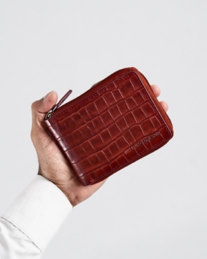 Tokyo Men’s Original Leather Zipper Wallet (Croco Brown & Cherry Blend)