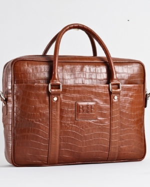 Executive Men's Original Leather Briefcase (Croco Luxury Brown)