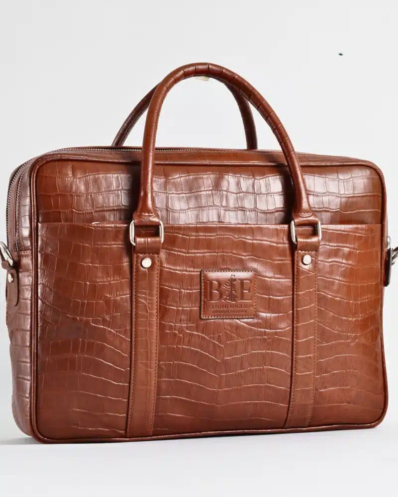 Executive Men's Original Leather Briefcase (Croco Luxury Brown)