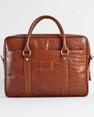 Executive Men's Original Leather Briefcase (Croco Luxury Brown)