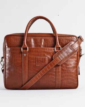 Executive Men's Original Leather Briefcase (Croco Luxury Brown)