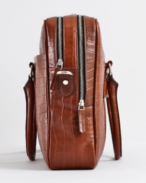 Executive Men's Original Leather Briefcase (Croco Luxury Brown)