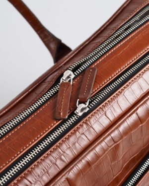 Executive Men's Original Leather Briefcase (Croco Luxury Brown)
