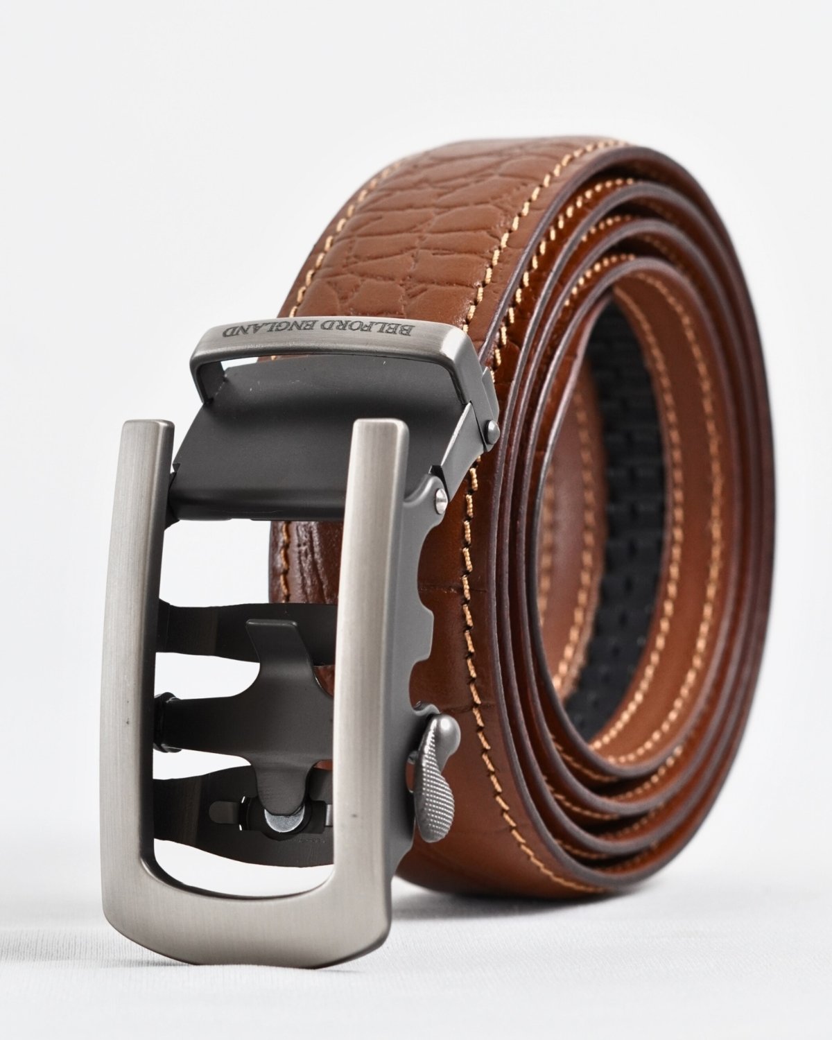 Oxford Men's Original Leather Belt (Croco Tan) - 28-44 - Fits Waist Size: 28-44