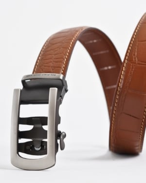 Oxford Men's Original Leather Belt (Croco Tan) - 28-44 - Fits Waist Size: 28-44