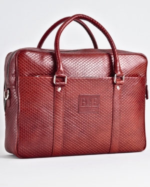 Executive Men's Original Leather Briefcase (Royal Cherry Salmon)