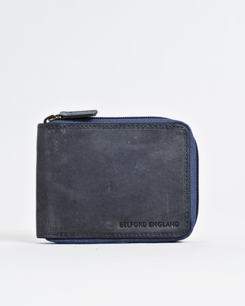 Tokyo Men’s Original Leather Zipper Wallet (Rugged Blue)