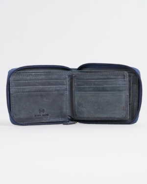 Tokyo Men’s Original Leather Zipper Wallet (Rugged Blue)