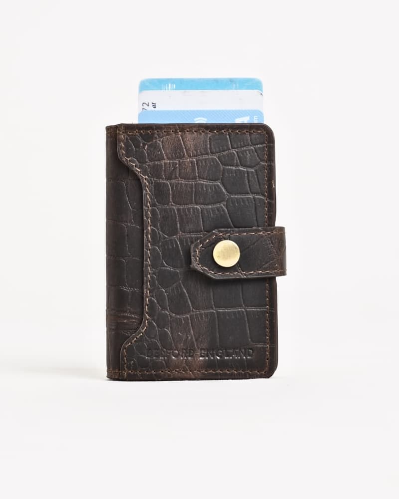 Las Vegas - Men’s Original Leather Wallet - One-Click Card Access - (Croco Rugged Brown)